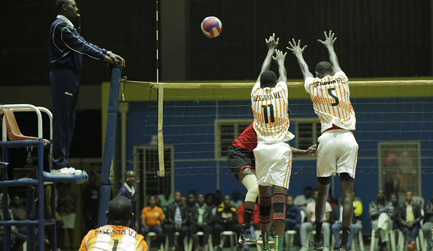Gisagara Volleyball Club during a previous league match against REG. The club on Monday appointed Joseph Ndahiro as their new head coach on a one-year contract. / Sam Ngendahimana.