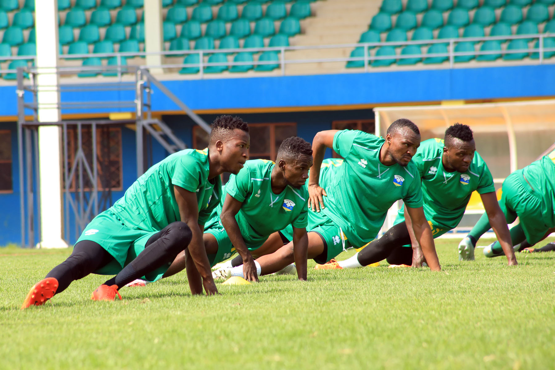Amavubi senor team players during a training session at Amahoro Stadium on December 29. They face  Congo-Brazzaville in the first of two friendly matches on Thursday, January 7 (Courtesy)