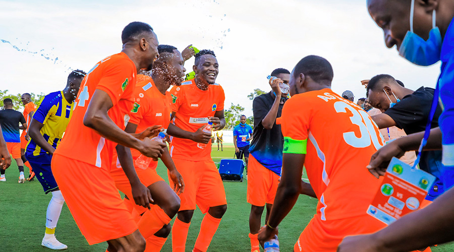 AS Kigali players celebrate after winning a match at Kigali Stadium on December 6. The City of Kigali side will take on Tunisiau2019s CS Sfaxien in the next round of the Total CAF Confederations Cup. 