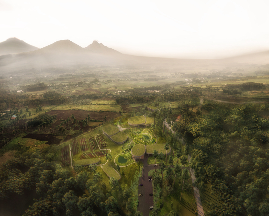 Artistic impression of the construction of the Ellen DeGeneres campus, close to Rwanda's Volcanoes National Park in Kinigi sector of Musanze district is at 50 percent. 