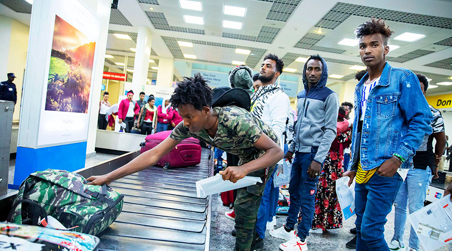 Some of the refugees and asylum-seekers from Libya on arrival at Kigali International Airport last year. 
