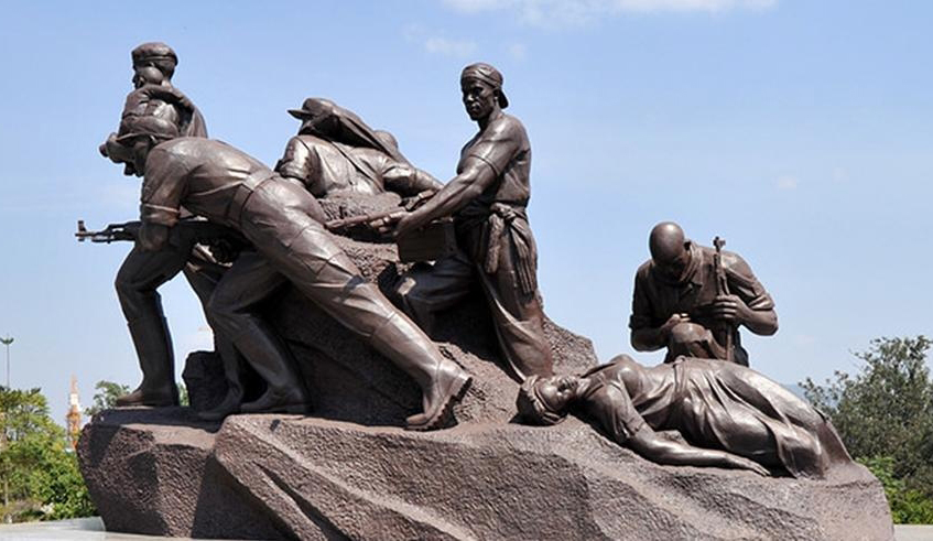 A monument of Rwanda Patriotic Army liberators at Parliament. / Courtesy