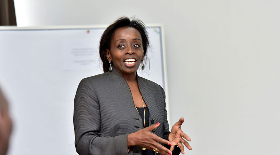 Alice Nkulikiyinka, BPN Rwanda Country Director, speaks during a meeting in Kigali. 