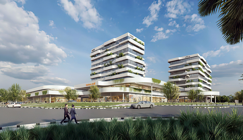 An artistic impression of multibillion environmental-friendly Inzovu Mall that Groupe Duval plans to construct at the former Ministry of Justice offices in Gasabo District. / Photo: Courtesy.