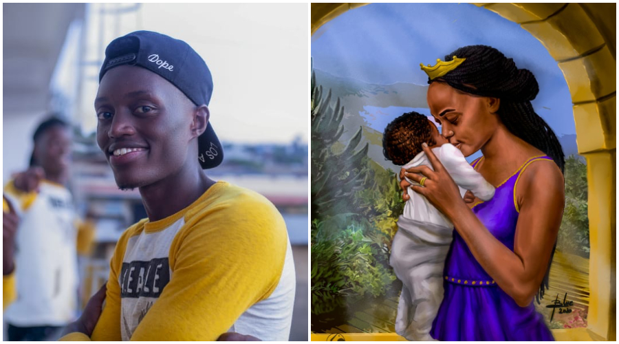 Visual artist and poet Bruce Sakindi, also known as Blue. Right: One of his paintings. 