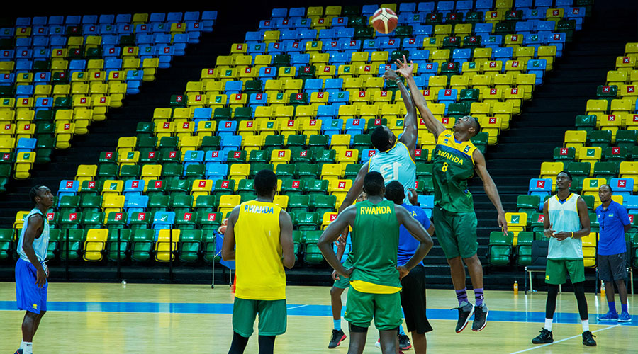 The national basketball team during a recent training session at the Kigali Arena last week. 