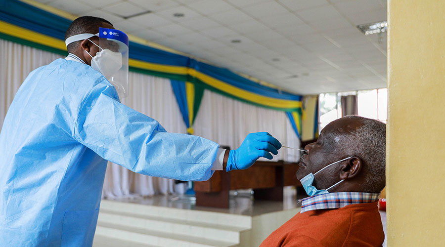 A senior citizen is tested for Covid-19 in Kigali on January 23. 