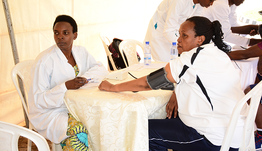 A blood pressure testing exercise at a past car-free day event in Kigali last year. / Photo: File.