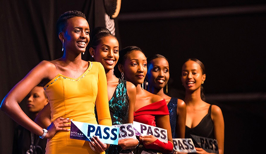 Former Miss Rwanda (2020) contestansts on stage. Over 400 girls have registered for this year's edition of the beauty pageant. / Courtesy
