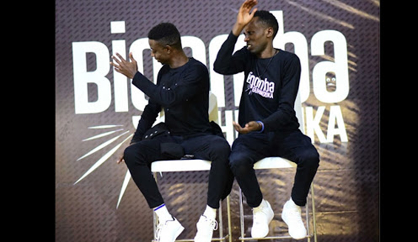 Comedians Japhet Mazimpaka and Etienne Iryamukuru, a.k.a Etienne 5K  performing at a past comedy show. / Courtesy.
