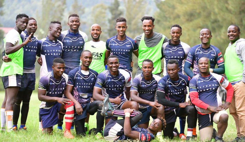 Thousand Hills Rugby team players pose for a group photo before a league match last year. Rugby clubs are worried the sport will be affected if the coronavirus pandemic continues. / File.