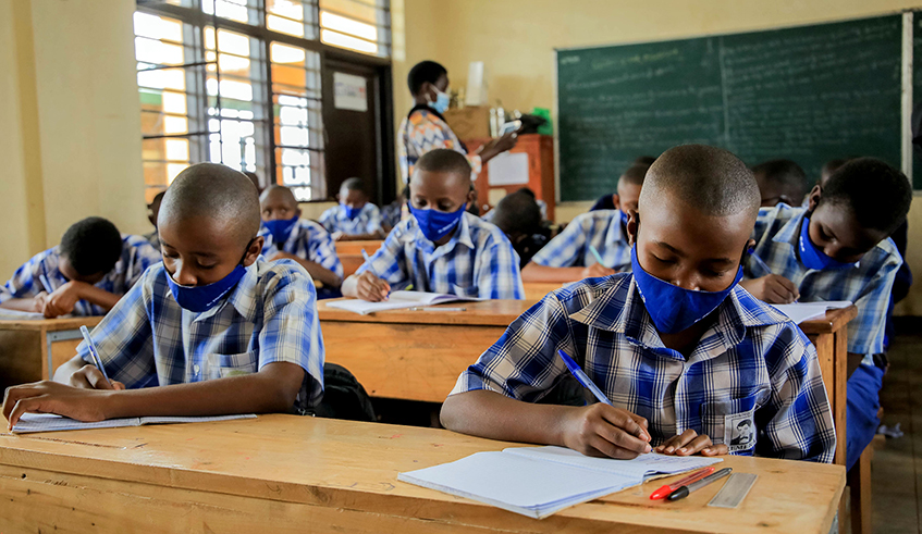 Students during class at Groupe Scolaire Remera Catholique in Kigali on Tuesday, February 23, as all schools in Kigali resumed physical learning. / Photo: Dan Nsengiyumva.