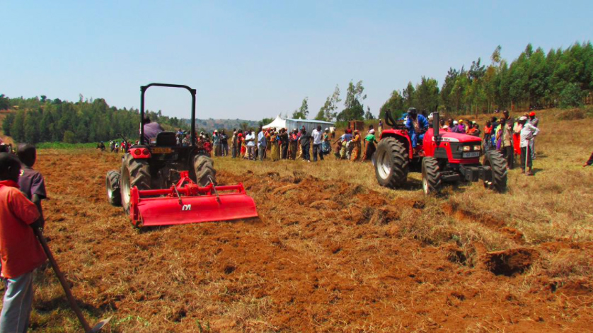 Tractors working on a farm. Figures show that more than 60 per cent of the smallholder farmers in Rwanda have less than half arnhectare most of which is on hilly land and therefore need affordable mechanization technologies.
