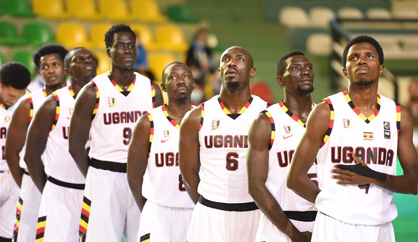 Ugandau2019s Afro-basketball team. FIBA has set June 15 and July 15 for matches that were postponed during the Afro-basketball tournament in Tunisia. / Net photo.