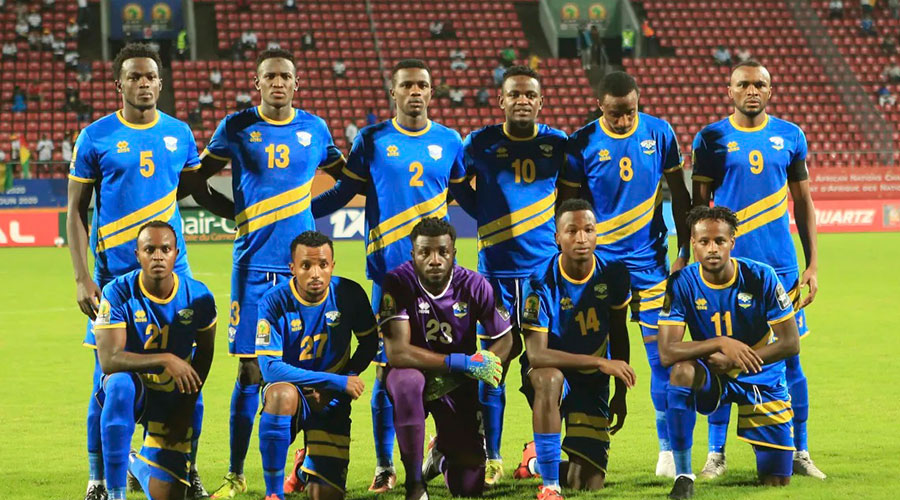Amavubi players pose for a group photo. The national team start training today in preparation for the Afcon qualifiers. 