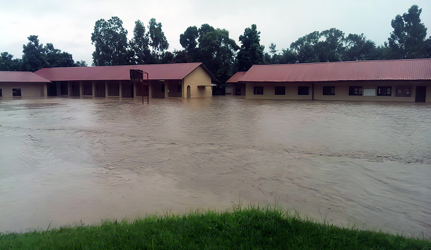 A flooded Ecole du2019Arts de Nyundo school in Rubavu District which was left submerged after the banks of River Sebeya burst back in May, 2020. / Photo: File.