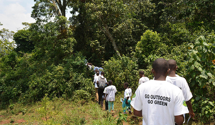 Students from Groupe Scolaire Rwahi tour Busaga Natural Forest in Muhanga District last year. / Photo: File.