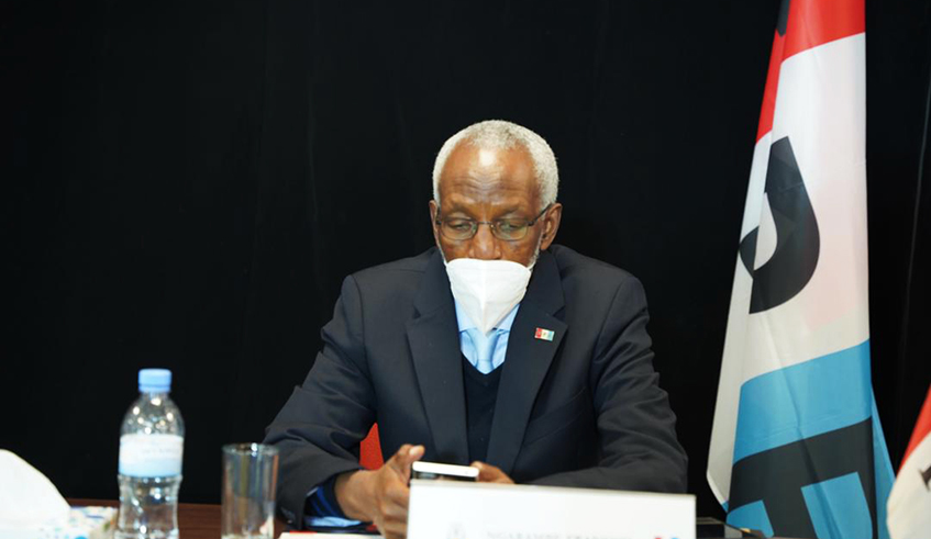 Franu00e7ois Ngarambe, the Secretary General of RPF-Inkotanyi, speaks during the virtual international inter-party conference on Wednesday, March 24. / Photo: Gad Nshimiyimana.