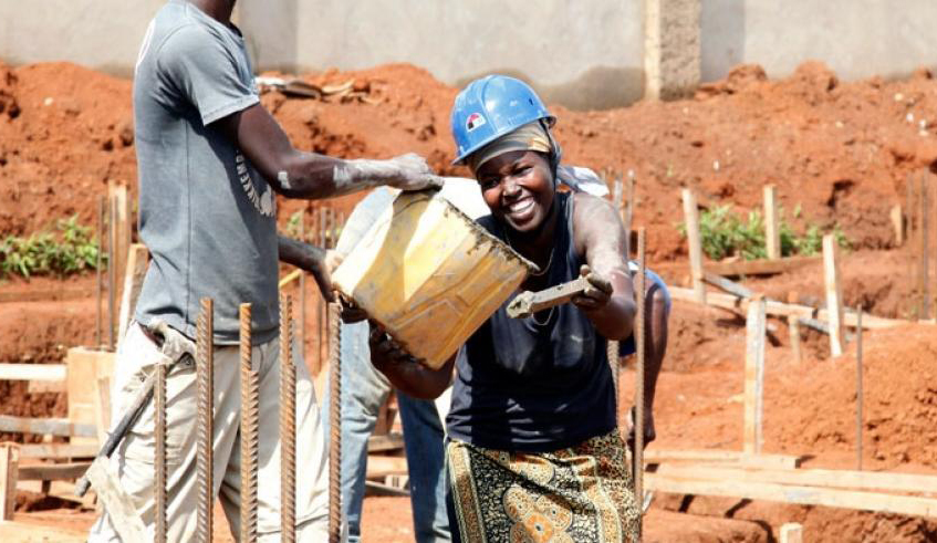 A male and female workers at a construction site in Kigali. Africa scores ahead of other regions and continents on womenu2019s labour-force participation. / Photo: File.
