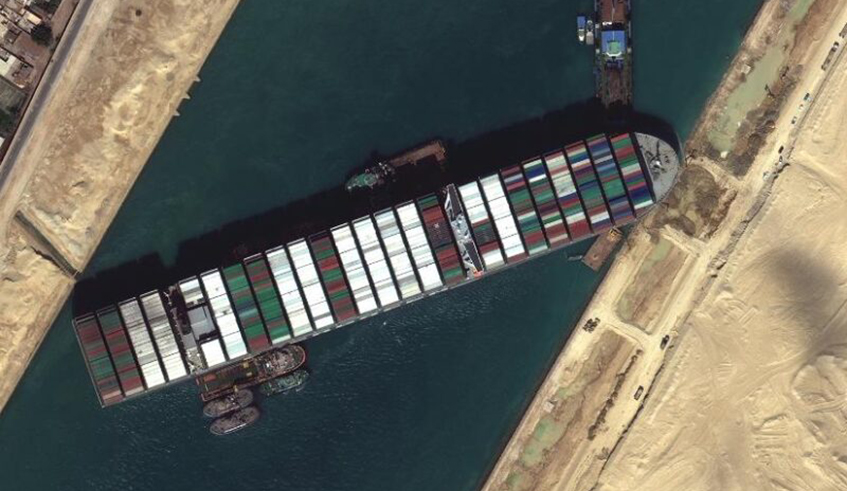 The Ever Given ship, viewed from satellite, was stuck for a week in the Suez Canal. The blockage of the Suez Canal was another stark reminder of global economic system inherent fragility. / Net photo.
