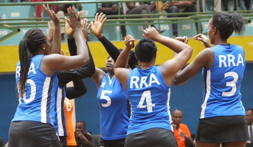 Rwanda Revenue Authority (RRA) women volleyball club players during a past league match. The club has signed four new players. / Net photo