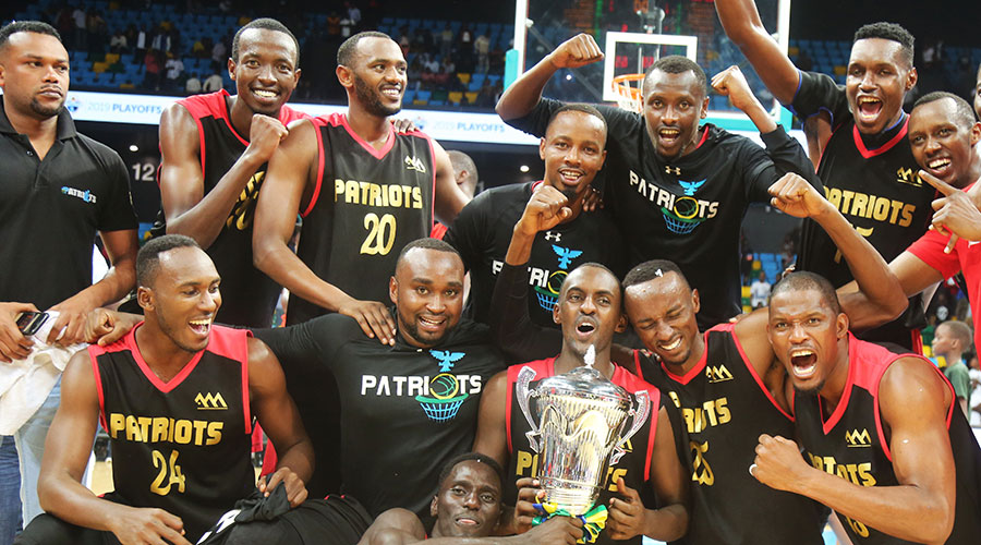 Patriots players celebrate after defeating REG in a past leagueu00a0 match game at Kigali Arena. The club will represent Rwanda in the inauguralu00a0Basketball Africa league that will be hosted in Kigali. 