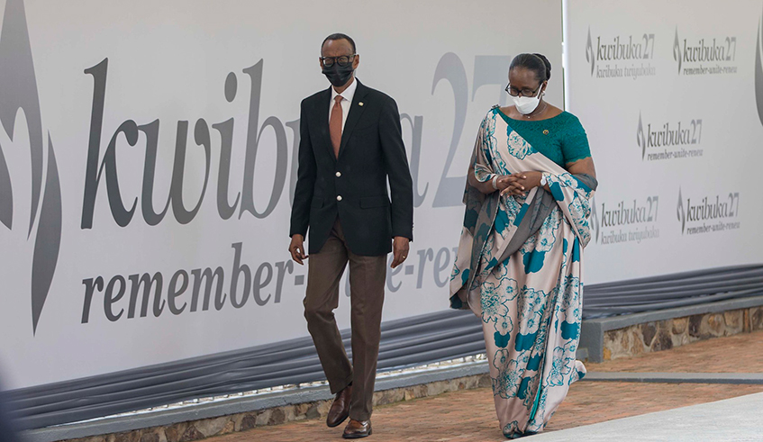 President Kagame and First Lady Jeannette Kagame arrive at Kigali Genocide Memorial to lay  a wreath and light the Flame of Remembrance in honour of victims of the 1994 Genocide against the Tutsi. / Photos: Village Urugwiro.