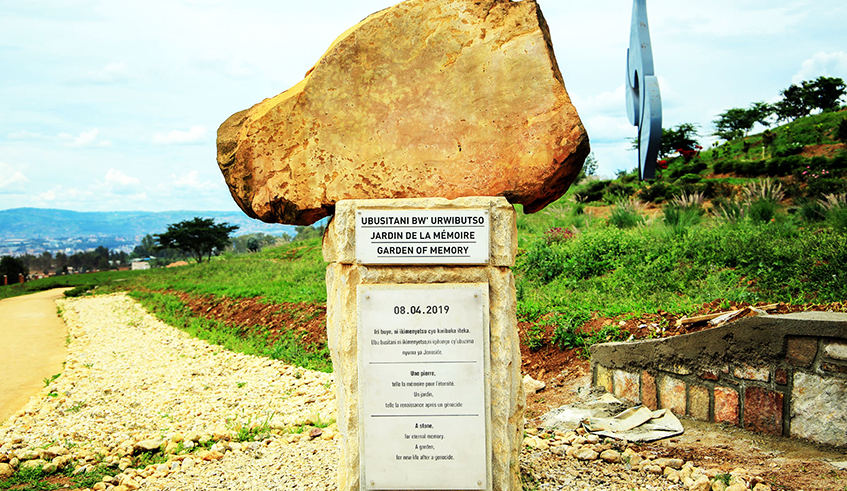 A stone for eternal memory of the victims of the 1994 Genocide against the Tutsi. This stone, photographed on April 6, is one of the symbols in the Garden of Memory at the Nyanza-Kicukiro Genocide Memorial in Kigali. / Photo: Dan Nsengiyumva.