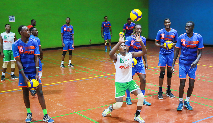 REG volleyball players during a training session last week ahead of this yearu2019s African Club Championships scheduled for April 16 to 28. / Photo: Dan Nsengiyumva.