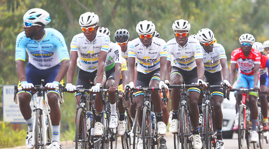 Benediction Ignite riders during the Rwanda Cycling Cup race in Bugesera in 2019. The Rubavu based team has set a target to win the first three stages of the 2021 Tour du Rwanda. 