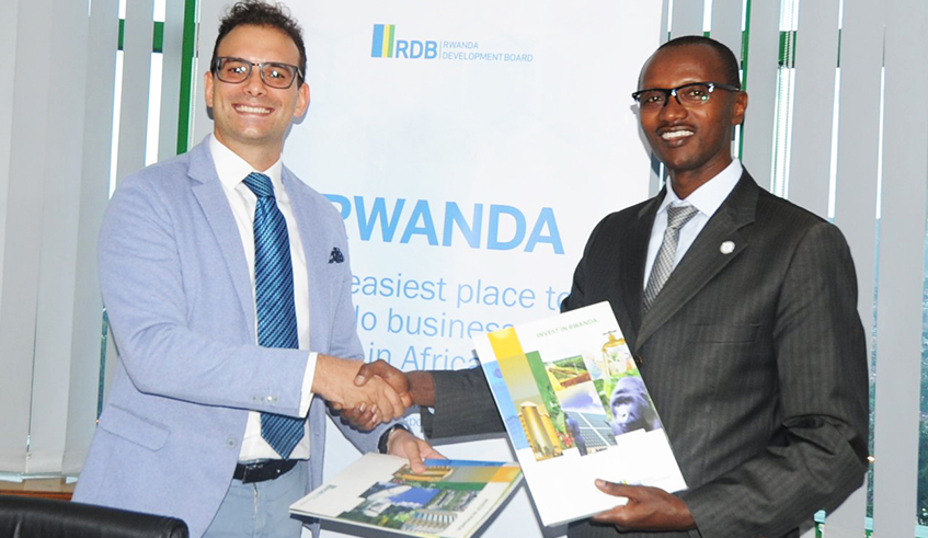 Francesco De Martino, Group CEO, Milbridge Holdings the parent company of Africeramics Ltd and the Mayor of Nyanza District, Erasme Ntazinda, after signing the agreement in 2019. / Photo: Courtesy.
