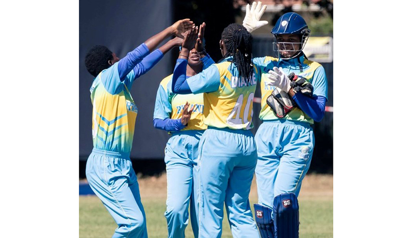 The national cricket women team players celebrate a wicket during the 2019 Kwibuka T20 Tournament. This yearu2019s edition will be held in June. / Courtesy.