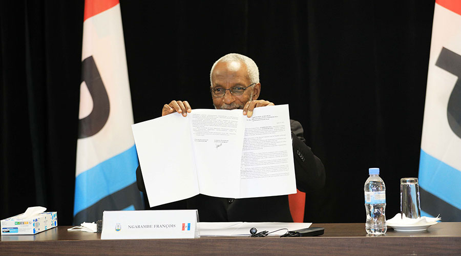 RPF-Inkotanyi Secretary-General, Franu00e7ois Ngarambe, in Kigali, during the signing ceremony of a cooperation agreement with United Russia, the ruling party of the Federal Republic of Russia. The ceremony was held virtually on Thursday, April 22. 