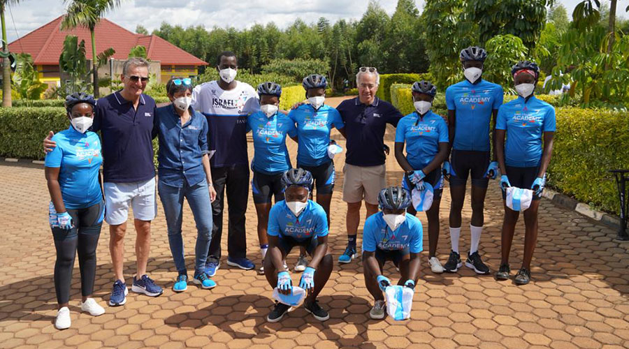 Ron Adam and the team visit Bugesera Cycling Team where they offered full kits to the womenu2019s cycling team. 