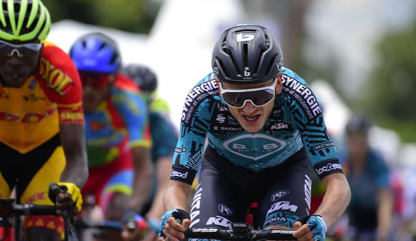 Brayan Sanchez outsprinted a host of contenders on the line to win Stage 1 in Rwamagana District on Sunday, May 2. / Courtesy