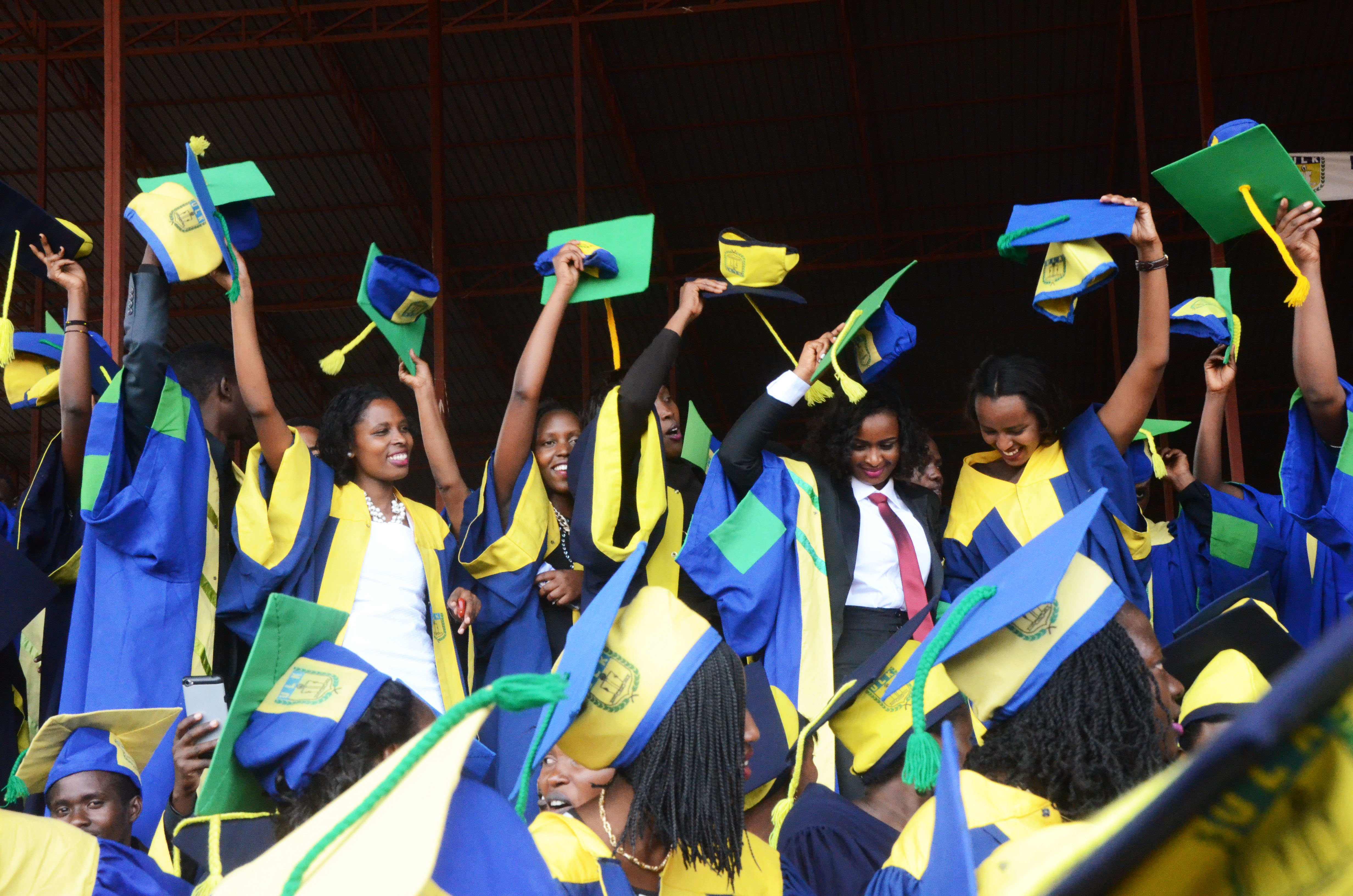 Graduates celebrate during the graduation ceremony at Universitu00e9 Libre de Kigali (ULK) in 2018. Private higher learning institutions have requested the Ministry of Education to devise a framework that can also deploy government-sponsored students to these universities as one of the strategies to help them recover from Covid-19 effects. 