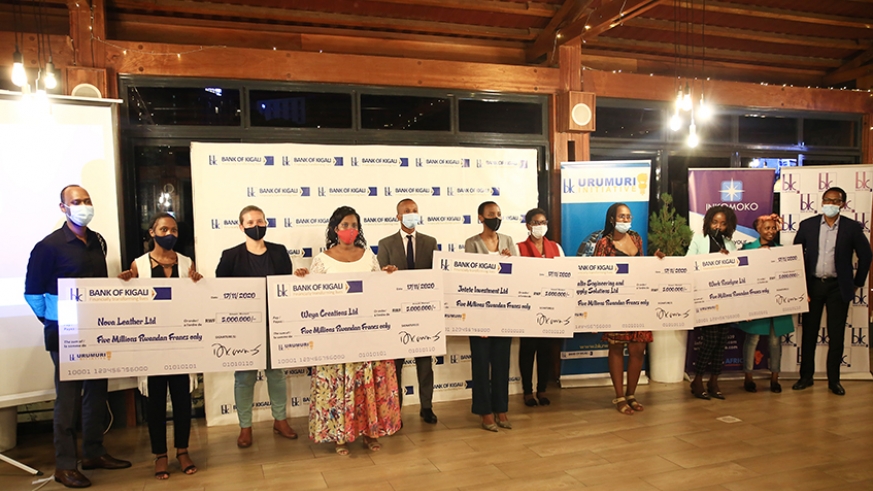 Top winners of Bank of Kigaliu2019s Urumuri initiative organised in partnership with Inkomoko last year. 