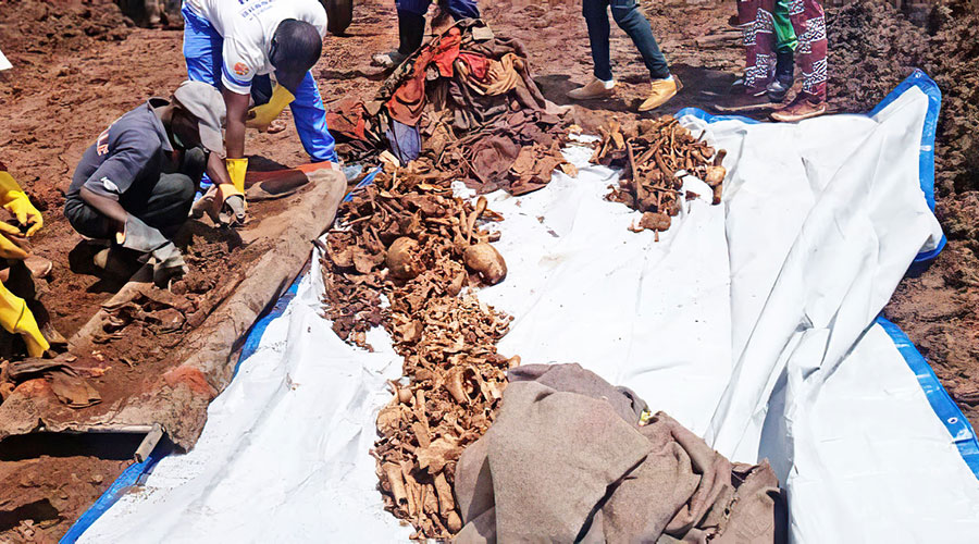 Remains of victims of the 1994 Genocide against the Tutsi that were exhumed from a construction site at Kabgayi on May 6. 
