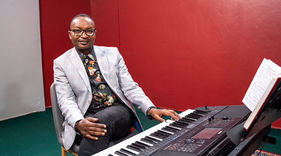Cyprien Rwabigwi, a former soldier and judge, also composes songs and plays music instruments. 