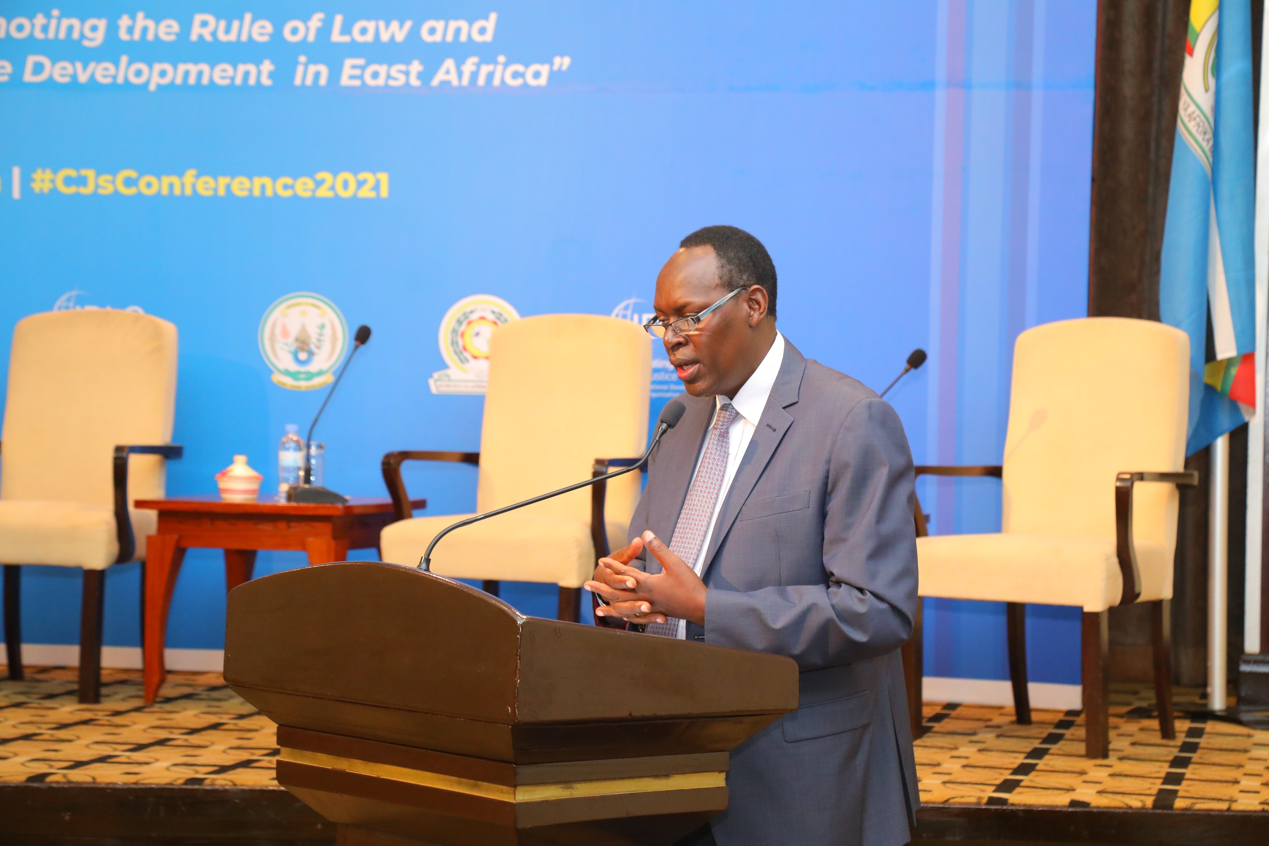 The president of the Supreme Court, Chief Justice Faustin Ntezilyayo delivers remarks during the 5th meeting of the East African Community Forum of Chief Justices in Kigali, on Wednesday, May 12. 