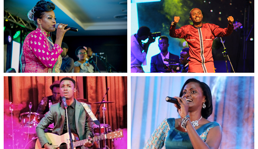 Clockwise: Gospel music artistes Aline  Gahongayire, Patient Bizimana, Gaby Kamanzi and Serge Iyamuremye. Rwanda Gospel Stars Live  will give a boost to gospel singers who have been affected by the pandemic. 