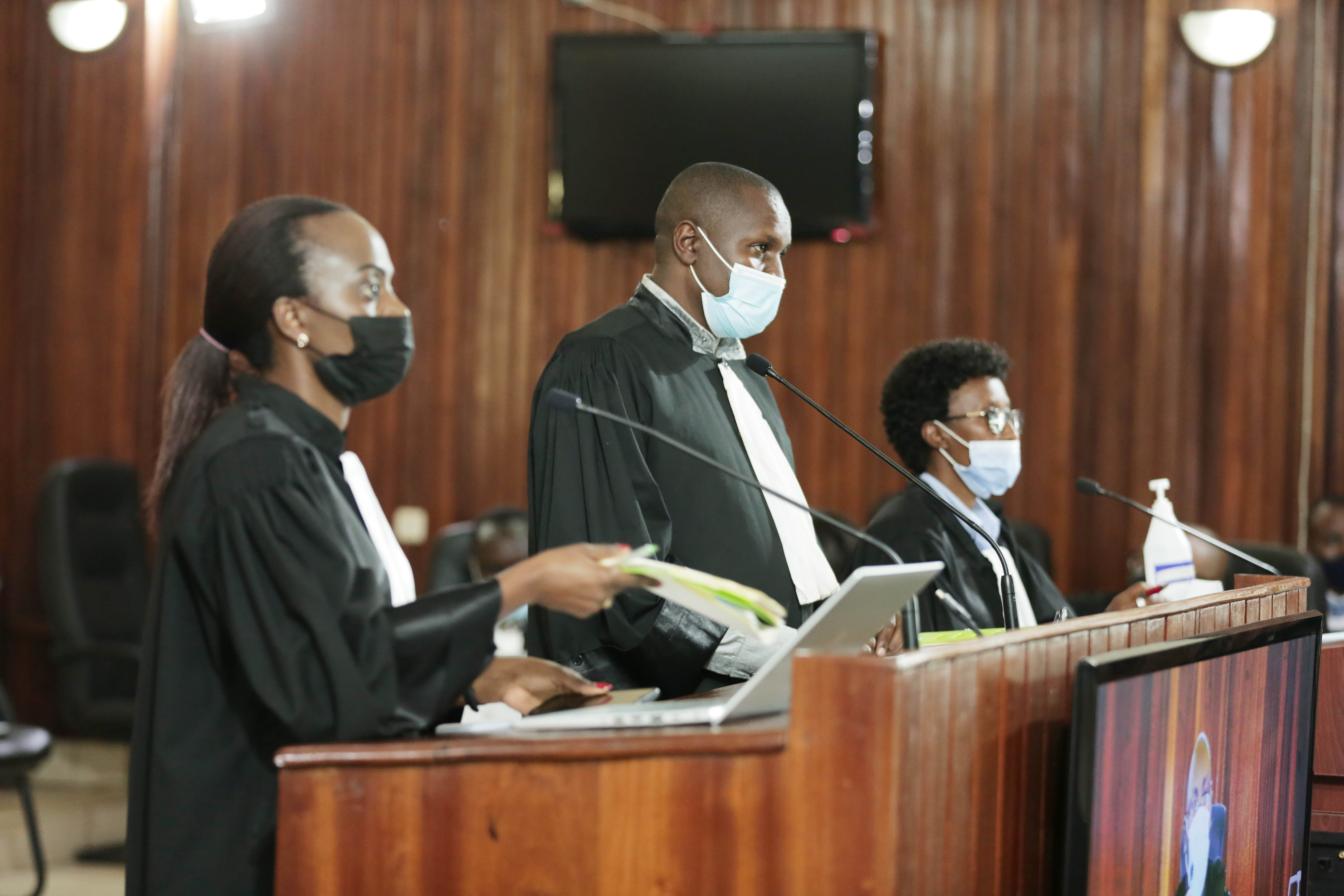 Some of the lawyers representing victims of the 2018 attacks by FLN militia in south western Rwanda. They are seeking damages in tens of millions for varying losses suffered at the hands of the militia. 