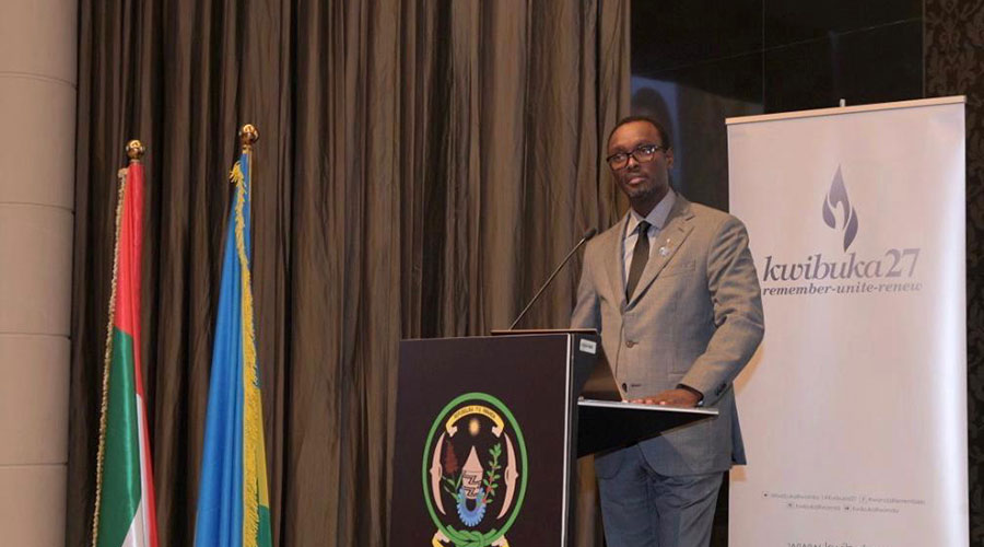 Ambassador Emmanuel Hategeka urged youth to distance themselves from deniers and called for renewed commitment to Never Again.