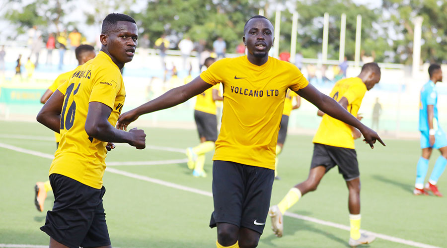 Mukura Victory Sports players celebrate a goal during a match against AS Kigali at Kigali Stadium. The Huye-based club received over Rwf100 million as support for the 2020-21 season. 