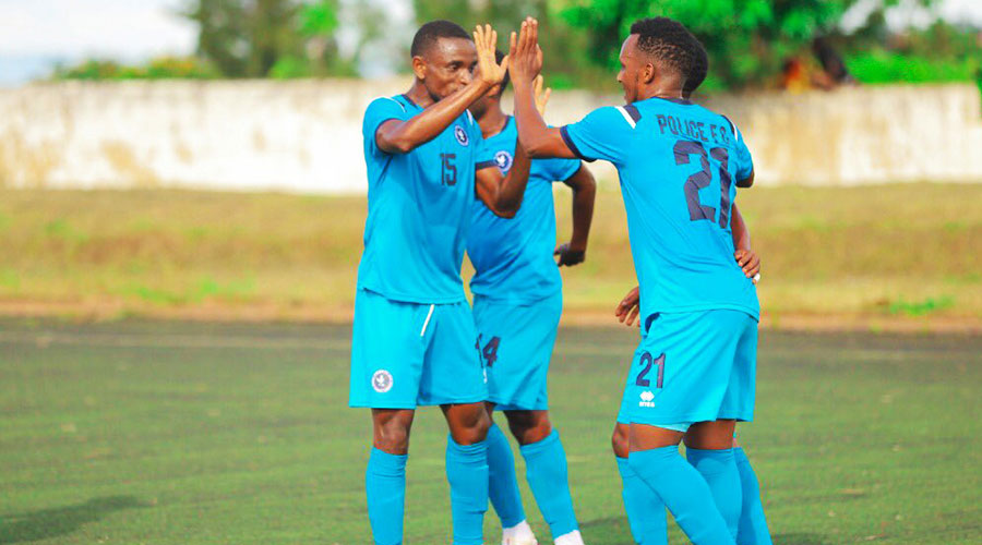 Police FC players celebrate victory against SC Kiyovu at Mumena Stadium on April 22. Police takes on Bugesera in a must win match on Monday. 