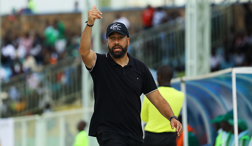 APR FC head coach Adil Errade Mohamed during a recent match. The Moroccan coach wants his team to finish the season unbeaten. / Sam Ngendahimana.