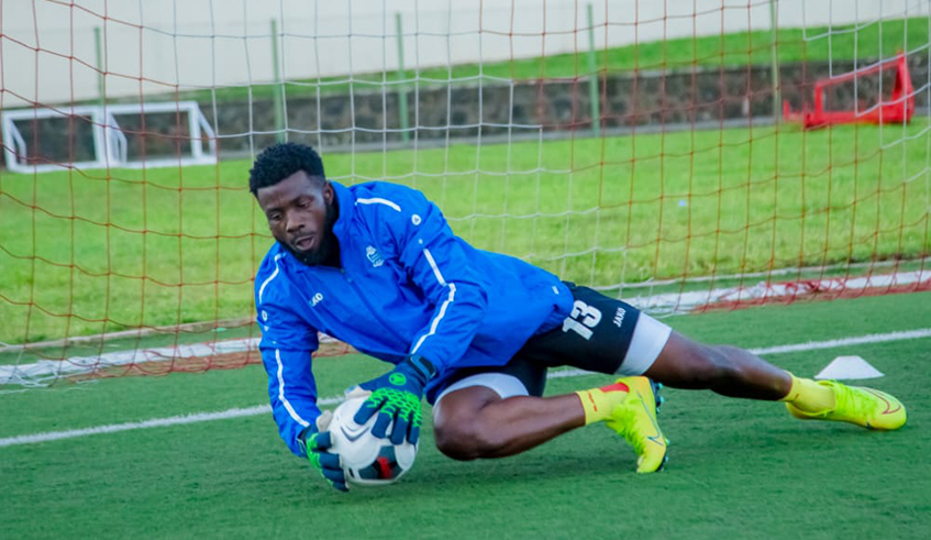 Rayon Sports goalkeeper Olivier Kwizerar in a training session at Umuganda stadium in Rubavu last week. The 25-year-old has made a series of blunders that have frustrated the Bluesu2019 fans. / Courtesy.