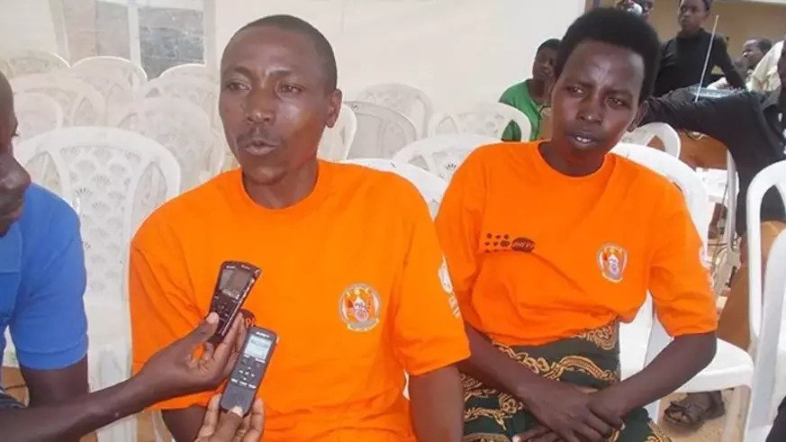 Protogu00e8ne Basabose, flanked by his wife Francine Mujawamariya, speaks to the media at Mata Health Centre in Muhanga District in 2016. The couple opted for vasectomy, a permanent contraception method for men.