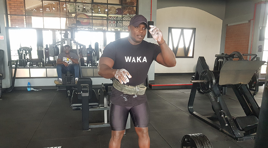 Jimmy Ntare Rwamugereka during training at Waka Fitness Centre in Kigali on Wednesday, May 26. 