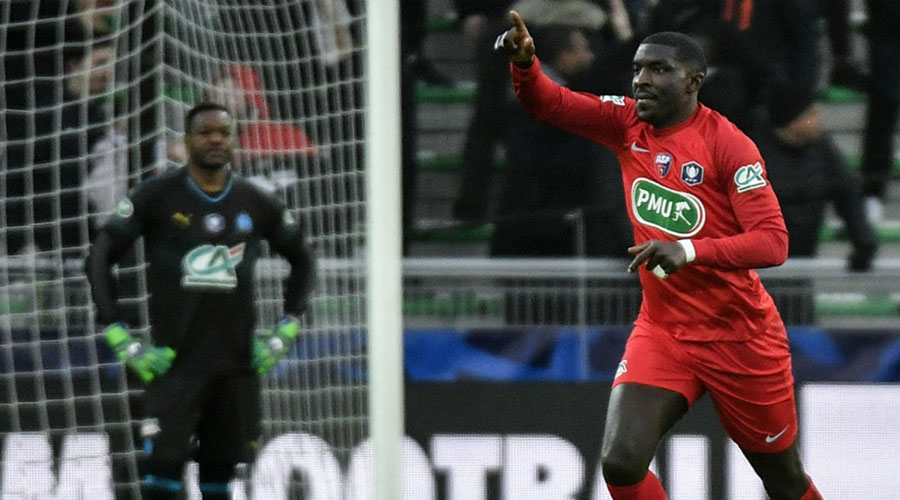 SC Lyon defender Bryan Clovis Ngwabije celebrates after scoring a goal for his club recently. The France-based defender was called up to the national team for the first time. 